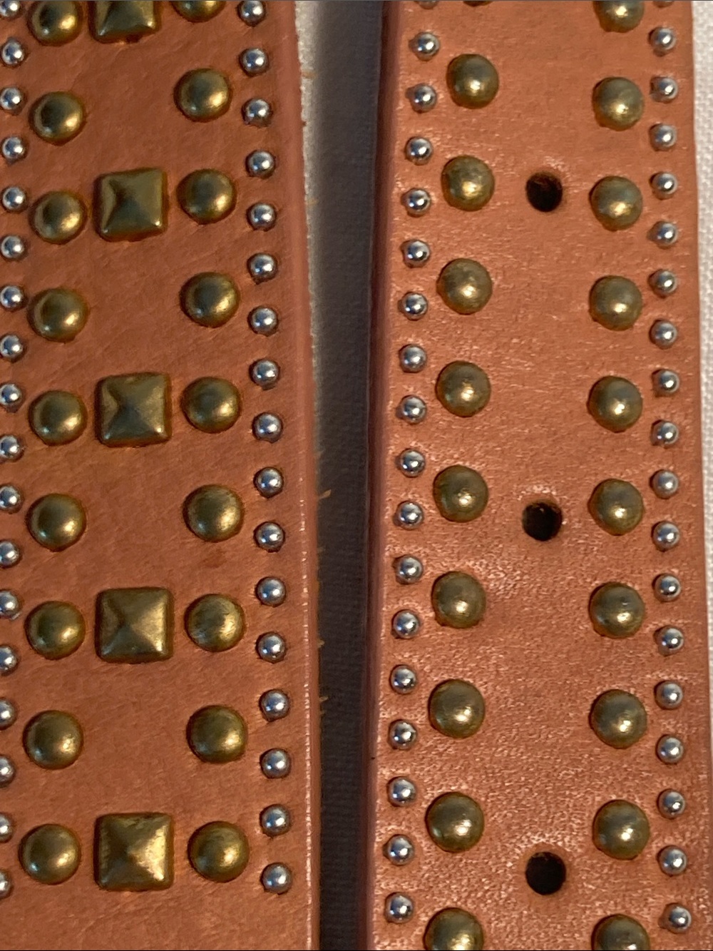 J.Crew Studded Tan caramel Leather Belt Brass Buckle M - Picture 7 of 16